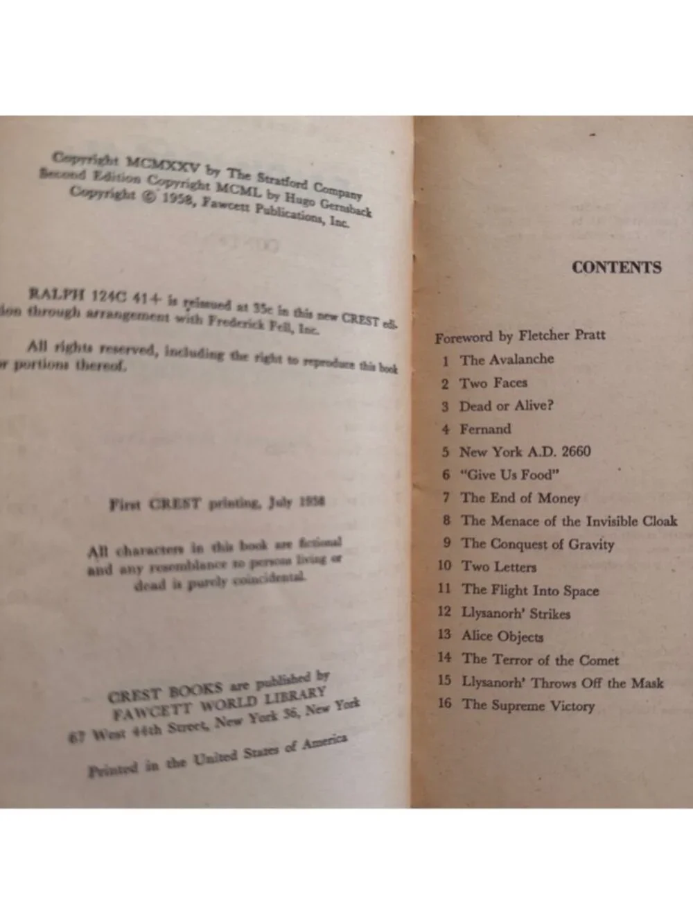 Hugo Gernsbacks Ralph 124C 41+ PB 1958 Crest Reprint Foreword Fletcher Pratt Vtg